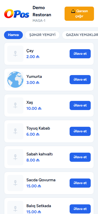 Müştərinin telefonunda QR menyu